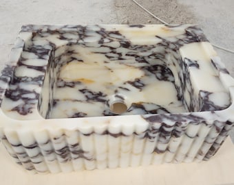 Marble Sink Calacatta Viola, Bathroom Sink, Wall mounted Sink with Backsplash, Handcarved Sink, Marble Washbasin, Natural Stone, Custom Size