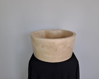 Handcrafted Beige Round Travertine Sink, Two Hole Design, Luxury Bathroom Basin, Natural Stone Washbasin, Elegant Vanity Sink, Marble Décor
