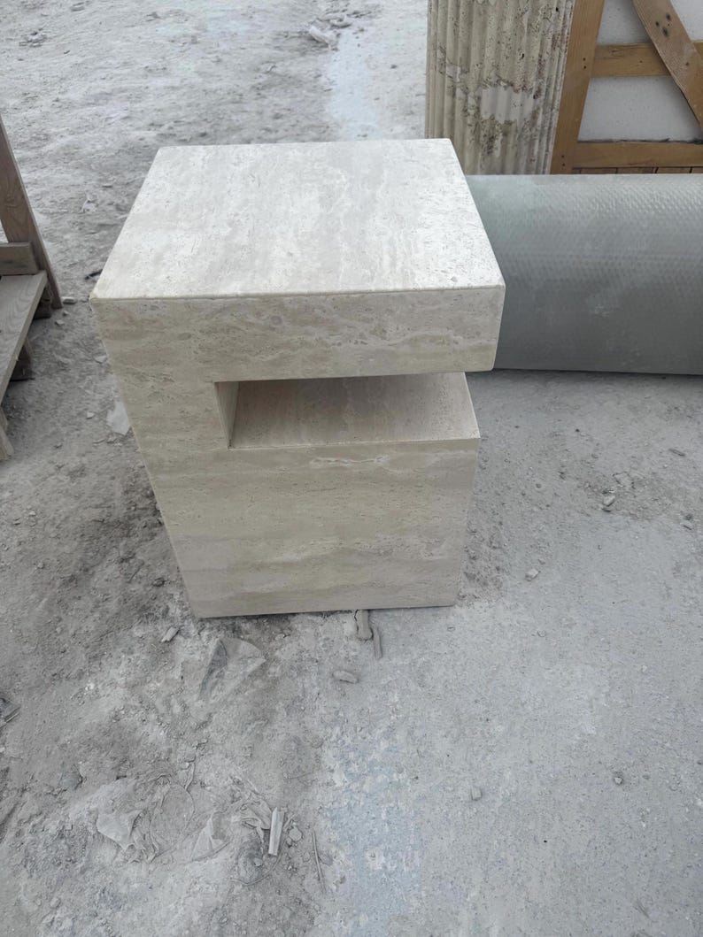Handcrafted Beige Travertine Table, Natural Stone Coffee Table, Sculptural Side Table, Modern Minimalist Accent, Custom Furniture image 6