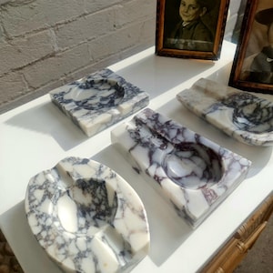 Luxury Marble Ashtray, Unique Handcrafted Stone Cigar Ash Tray, Calacatta Viola Office Desk Accessory, Masculine Office Decor Gift for Him