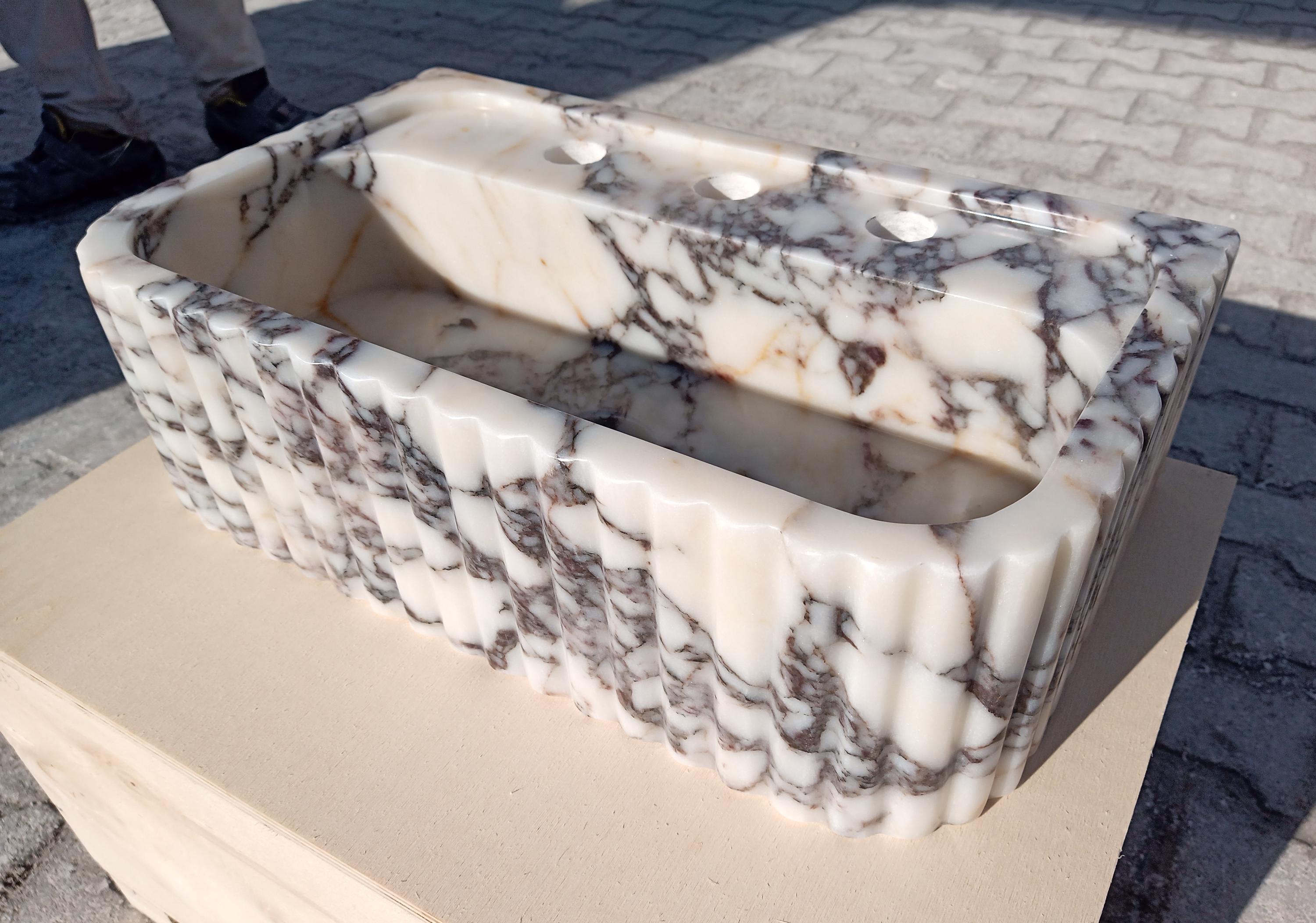 Ribbed Design Calacatta Viola Marble Sink, Custom Fluted Design Marble ...