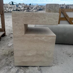 Handcrafted Beige Travertine Table, Natural Stone Coffee Table, Sculptural Side Table, Modern Minimalist Accent, Custom Furniture image 2