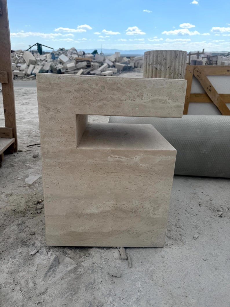 Handcrafted Beige Travertine Table, Natural Stone Coffee Table, Sculptural Side Table, Modern Minimalist Accent, Custom Furniture image 2