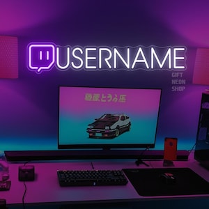 Twitch Username Neon Sign – Custom LED Streamer Tag Sign – Personalized Gamer Name Light for Gaming Room Setup or Gift for Him