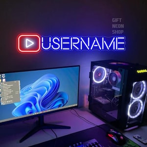 Custom YouTube Username Neon Sign – Personalized Gamer Tag Sign - Personalized Gamer Gifts - Game Room Decor - Gifts For Youtuber