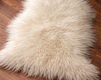 Natural Ivory White Sheepskin Rugs - 100% Genuine Sheep Skin for Bedroom and Living Room | Real Lambskin Single Pelt Home Decor Floor Rug