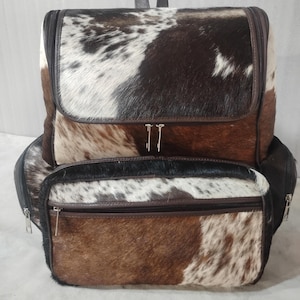 Handgjord unisex laptopryggsäck i kohud | Axelväskor i västerländsk stil med naturligt hår | Ryggsäck i äkta läder | Personlig present