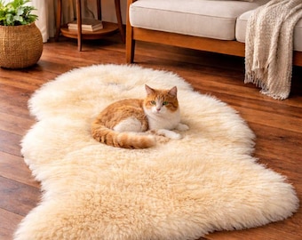Champagne Sheepskin Rug - Natural Sheep Skin Rugs Living Room, Bedroom, Kids Room - Genuine Lambskin Fur Sofa, Chair Home & Office Area Rug