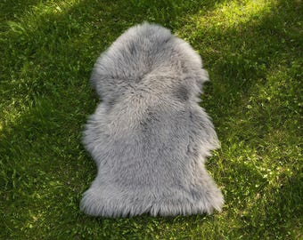 Genuine Silver Grey Sheepskin Rug - 100% Natural Lambskin Single Pelt 2x3 Real Sheep Skin Soft Fluffy Wool Fur Area Floor Rugs Home Décor
