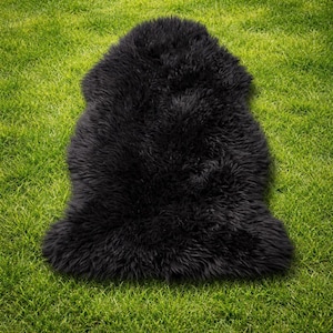 Natürliches schwarzes Schaffell Wurf Teppich 2 x 3 ft Einzelpelz | Echte Schaffell Western Dekoration - Echte Lammfell Fell Wolle Teppiche