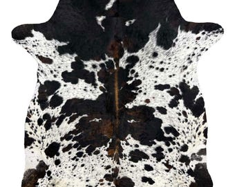 Real Tri Color Cowhide Rug - Natural Speckled Hair-On Tricolor Rugs 100% Genuine Cow Skin for Home and Office