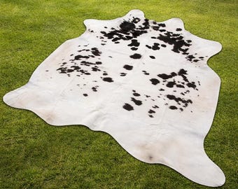 Natural Black Salt and Pepper Cowhide Rug - Real Cow Skin for Western Decor, Living Room Bedroom | Hair On Hide Home Decor Floor Area Rugs