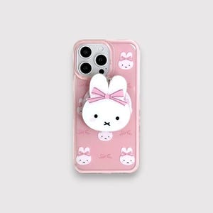 Kawaii telefoonhoesje nijntje | Cute Bunny Rabbit Cover met pop-socket voor iPhone 16 15 14 13 12 11 | Zacht esthetisch cadeau voor kinderen en nijntjesliefhebbers