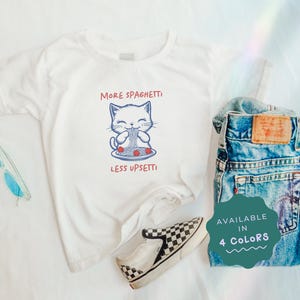More Spaghetti Shirt for Kids, Cotton Kids TShirt, Funny Cat Shirt, Unisex Youth TShirt, Trendy Graphic Kids Tee, Pasta Shirt, Toddler Tee