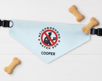 Personalized Funny Neighborhood Watch Dog Bandana: Custom Blue Pet Collar With Name