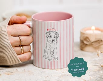 Custom Pet Portrait Mug: Striped Dog or Cat Drawing Coffee Cup