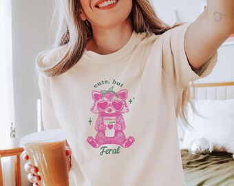 Funny Raccoon Shirt: Cute But Feral Comfort Colors Boxy Tee Crop Top