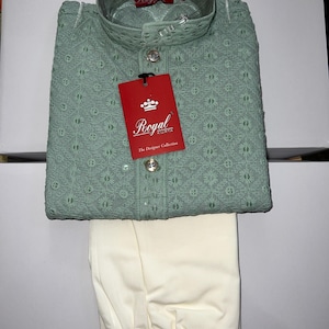Embroidered Teal Gray Cotton Blend Kurta Pajama Set – Toddler Boys Festive Wear
