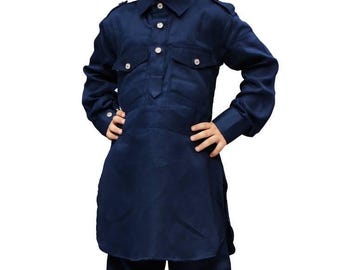 Kurta azul marinho bebê/masculino; Traje Pathani da Marinha para Homens; Pijama Kurta Masculino; Roupa de casamento de homens indianos; Kurta Masculina; Roupas hindus indianas
