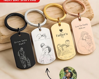 Llavero personalizado para el Día del Padre con foto, grabado a medida, llavero conmemorativo de acero inoxidable para papá, regalo de cumpleaños para él.