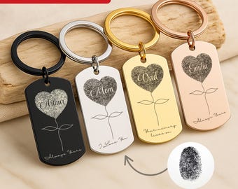Llavero conmemorativo personalizado con huella dactilar, colgante navideño personalizado en forma de corazón y flor, recuerdo de acero inoxidable con nombre y mensaje, regalo de condolencia