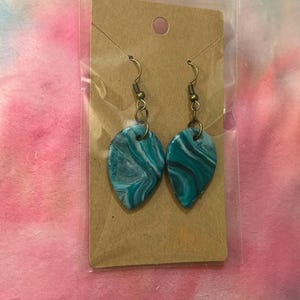Polymer clay Earrings | Marble Teal | Statement Earrings | Handmade | Tear drop | Dangle earrings | Gold | Ocean Inspired