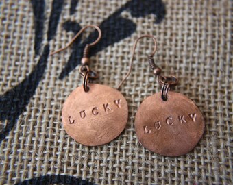 Hand Stamped Lucky Penny Earrings