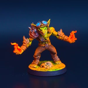 Goblin Fire Mage | Painted Miniature for DnD | Hero / Player Character - Small | Goblin Spellcaster Wizard / Sorcerer | Daggerheart | AG