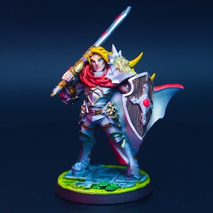 Knight of Roses | Painted Miniature for DnD | Hero / Player Character - Medium | Heavy Armor Paladin Fighter with Sword and Shield | AG