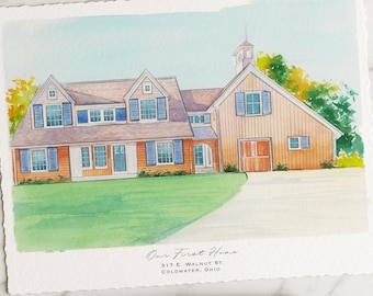 Home portrait, house painting, housewarming gift, our first home sign, home sweet home sign, watercolor home, house portrait, realtor gift