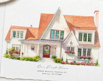 Original Hand-Painted House Portrait,Custom Watercolor Home,Housewarming Gift,Our First Home Sign,Home Sweet Home Sign, Painting From Photo