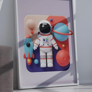 Juego de 15 láminas de astronautas espaciales: arte mural de cohetes y planetas con dibujos en 3D, descarga digital para habitación infantil