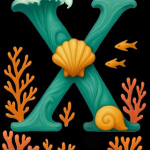 Ocean Alphabet PNG | Sea Life Letters A-Z Clipart | Underwater Digital Font | Kids Printable Beach Letters | Sea Theme Alphabet