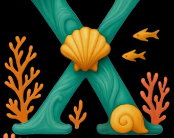 Ocean Alphabet PNG | Sea Life Letters A-Z Clipart | Underwater Digital Font | Kids Printable Beach Letters | Sea Theme Alphabet