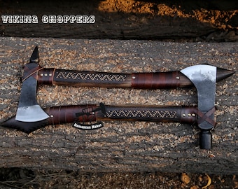 Machado Viking de Aço Carbono Forjado à Mão: Ferramenta de Camping e Bushcraft