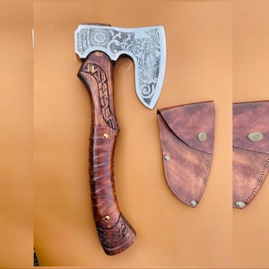 Hand Forged Viking Axe: Custom Engraved Carbon Steel Camping Axe