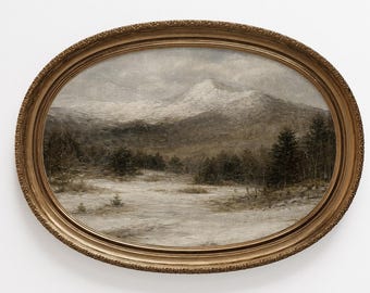 Vintage vinterlandskap i bergen: Stämningsfull väggkonst med tallar, rustik stugdekor (UTSKRIVBAR, digital nedladdning WI151)