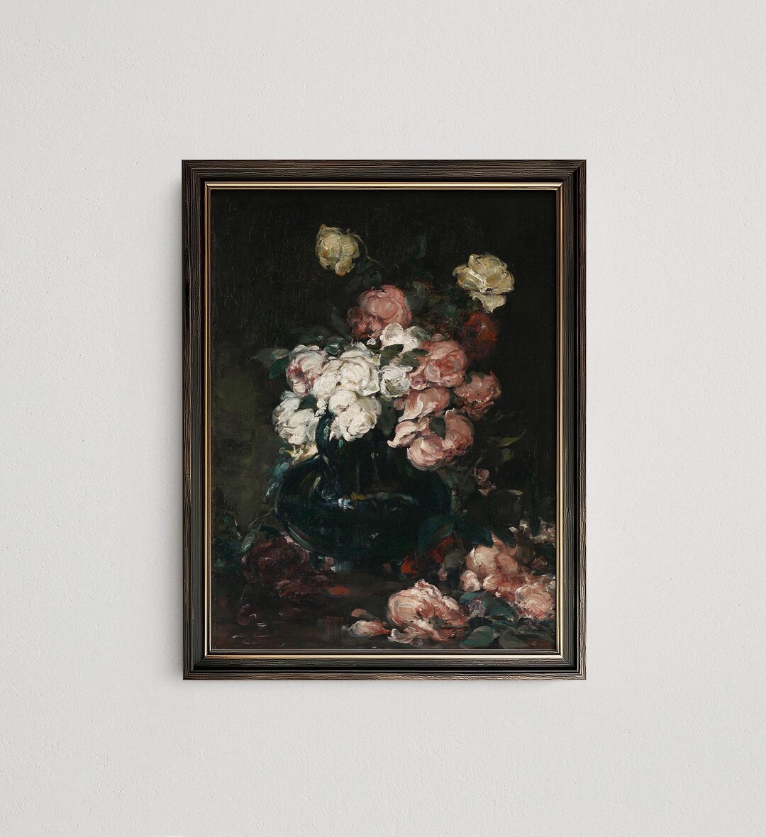Dark Academia Floral Still Life Art Print: Rustic Roses Vintage Oil ...