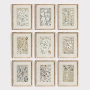 Galleria botanica neutra: set di 9 stampe vintage, decorazioni rustiche in stile fattoria (download digitale STAMPABILE GS121)