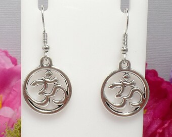 Silver Om Charm Earrings - Yoga Jewelry - Yoga Earrings - Meditation - Om Jewelry