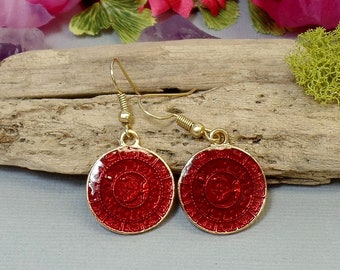 Red Zodiac Medallion Earrings - Red Resin Earrings - Zodiac Coin Style Earrings - Gold Zodiac Charm Earrings - Double Sided