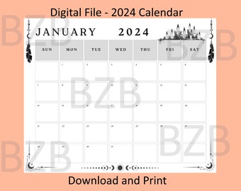 12 Month Printable 2024 Calendar - Digital Calendar - PDF Calendar