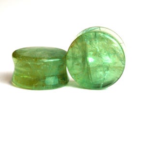 Green Fluorite Double Flare Stone Plugs – Natural Crystal Gauges Pair 3mm-32mm image 1