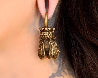 Brass Bee Ear Hangers – Bronzed 3.5mm + Gauged Jewelry (Pair)