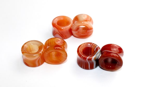 Carnelian Agate Striped Red and Orange Stone Tunnel Plugs