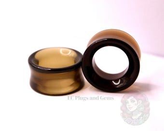 Brown Smoky Glass Tunnel Plugs – Double Flare Eyelet Gauges (Pair), Translucent Brown