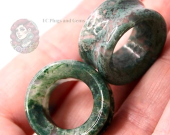 Moss Agate Tunnel Plugs - Pair of Mossy Appearance Natural Gauges