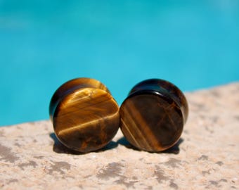 Tiger Eye Double Flare Stone Gauges for Stretched Ears