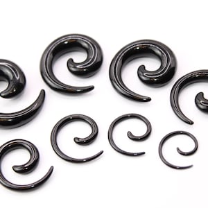 Acrylic Spiral Taper Earrings – Black Gauged Ear Jewelry Set