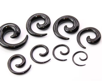 Acrylic Spiral Taper Earrings – Black Gauged Ear Jewelry Set